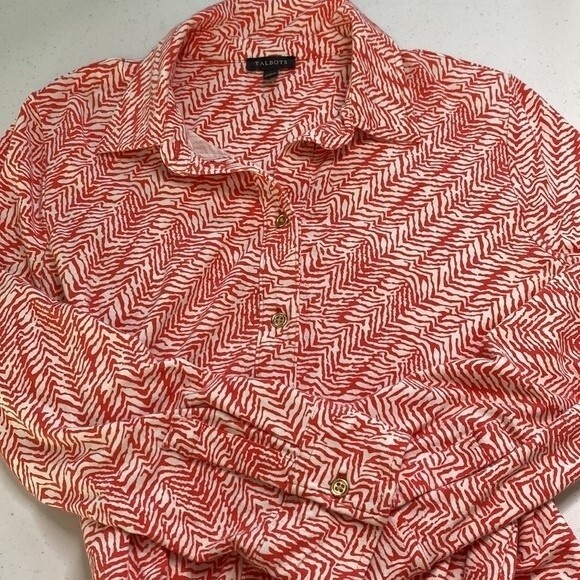 Talbots Leopard Tie-Waist Button Front Midi Shirt Dress 3/4 Sleeve Viscose Coral - Picture 14 of 16